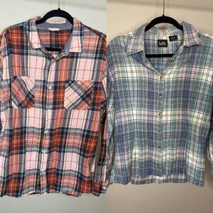 Vintage Cotton Flannel Shirts - Set of 2